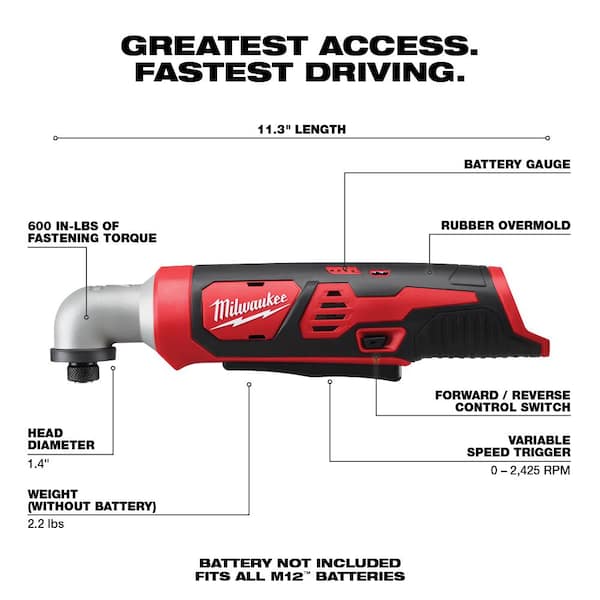 Milwaukee M12 12V Lithium-Ion Cordless 1/4 in. Right Angle Hex Impact  Driver (Tool-Only) 2467-20 - The Home Depot