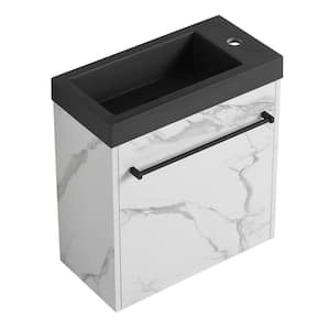 20 in. W Plywood Wall-Mounted Bathroom Vanity with Black Resin Top,Single Sink, Soft-Close Cabinet Door, White