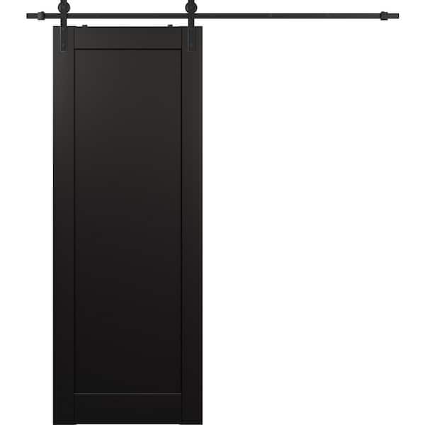 Belldinni Shaker 1-Panel 30 in. x 84 in. Black Matte Composite Wood Hidden with Base Board Sliding Barn Door with Hardware Kit
