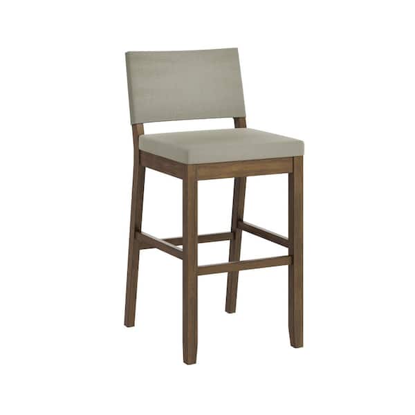 Nathan James Linus 29 in. Modern Upholstered Bar Height Wood Bar Stool with Back for Kitchen, Light Grey/Brown, (Set of 4)