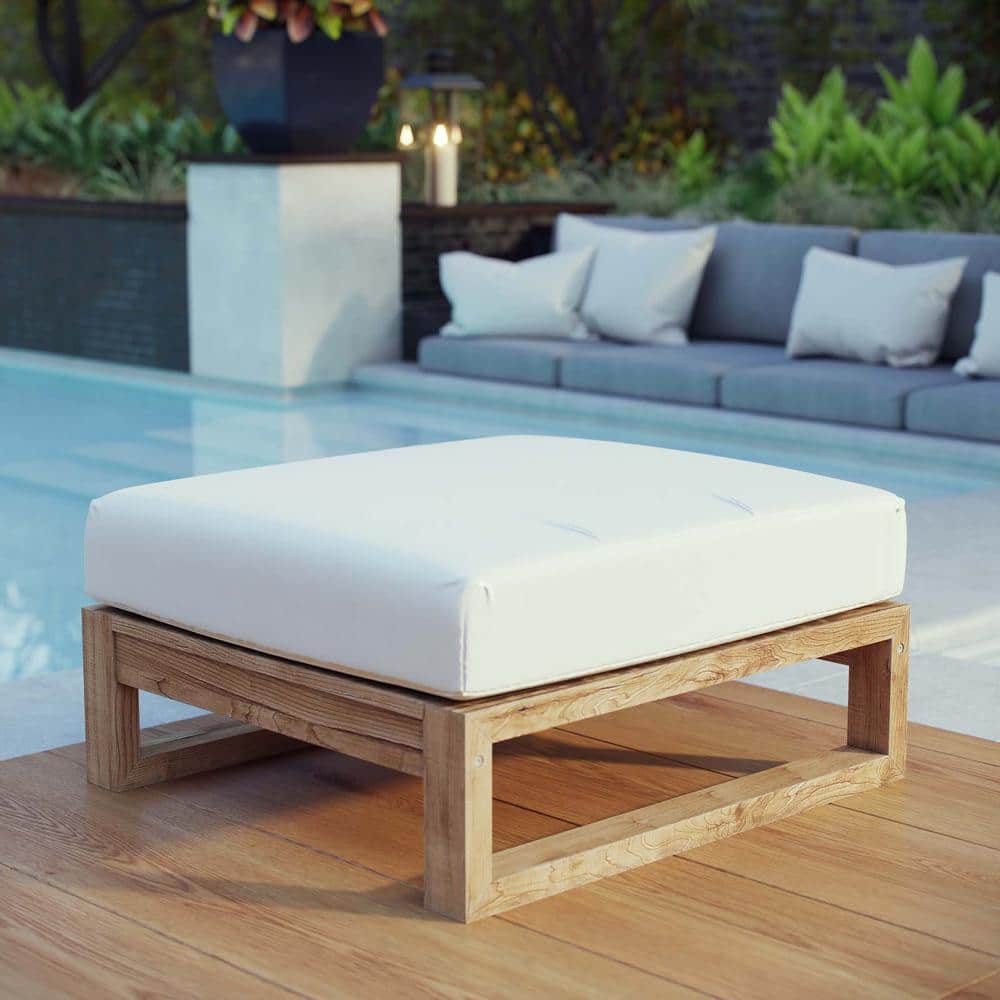 Upland Teak Wood Patio Ottoman in Natural White