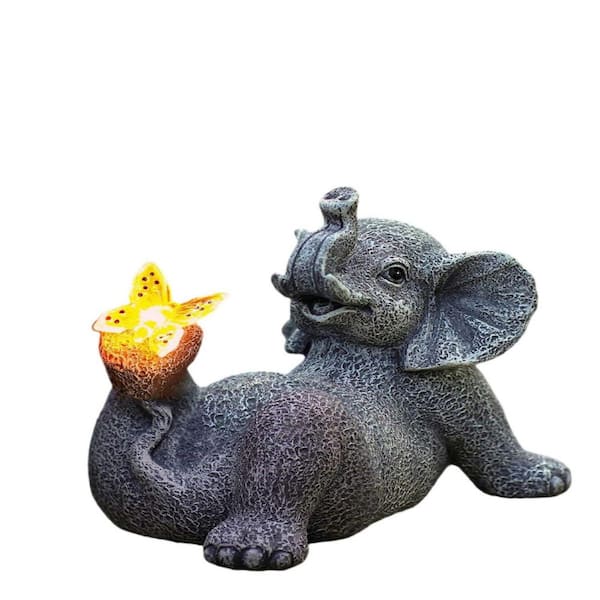 Cubilan Elephant Statue with Solar Powered Butterfly Wonderful Outdoor Decoration to Amaze your Guests