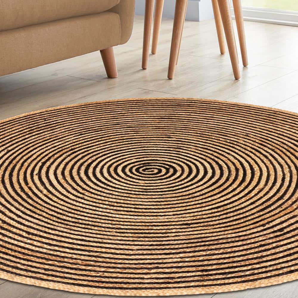 Handmade Black Braided Jute 10' Round Area Rug
