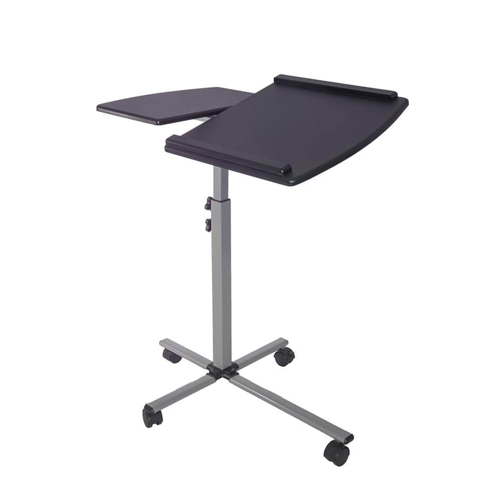 Graphite Adjustable Height Rolling Laptop Cart with Wood Top