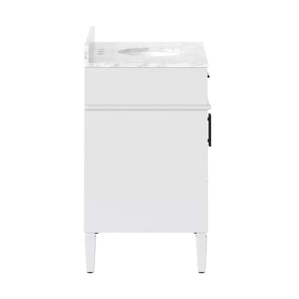 Hampton 36 in. W x 21.5 in. D x 35 in. H Single Sink Freestanding Bath Vanity in White with White Carrara Marble Top