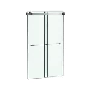 Aspirations 48 in. W x 72 in. H Sliding Frameless Shower Door in Silver Shine Finish with Clear Glass