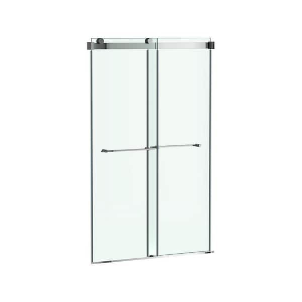 Aspirations 46 1/2 in. - 48 in. W x 72 in. H Sliding Frameless Shower Door in Silver Shine Finish with Clear Glass