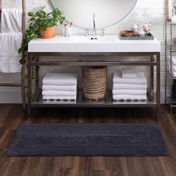 Cotton Reversible Charcoal 24 in. x 60 in. Gray Cotton Machine Washable Runner Bath Mat