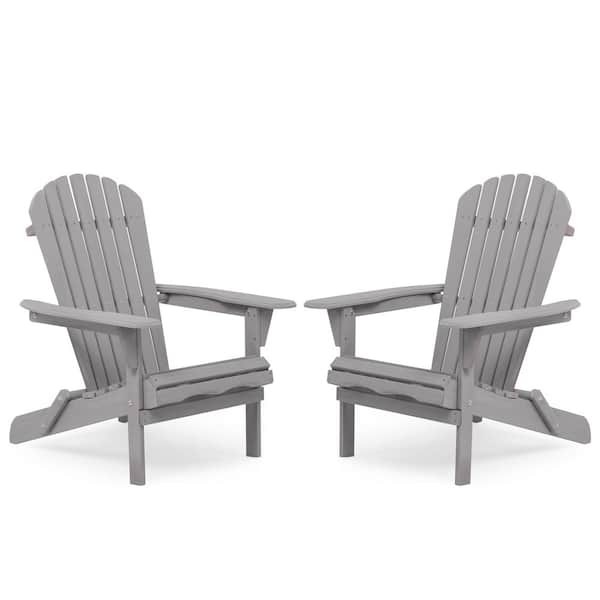 URTR Gray Cedar Wood Folding Adirondack Chair Lesiure Chair Outdoor Patio Chair for Garden and Poolside (set of 2)