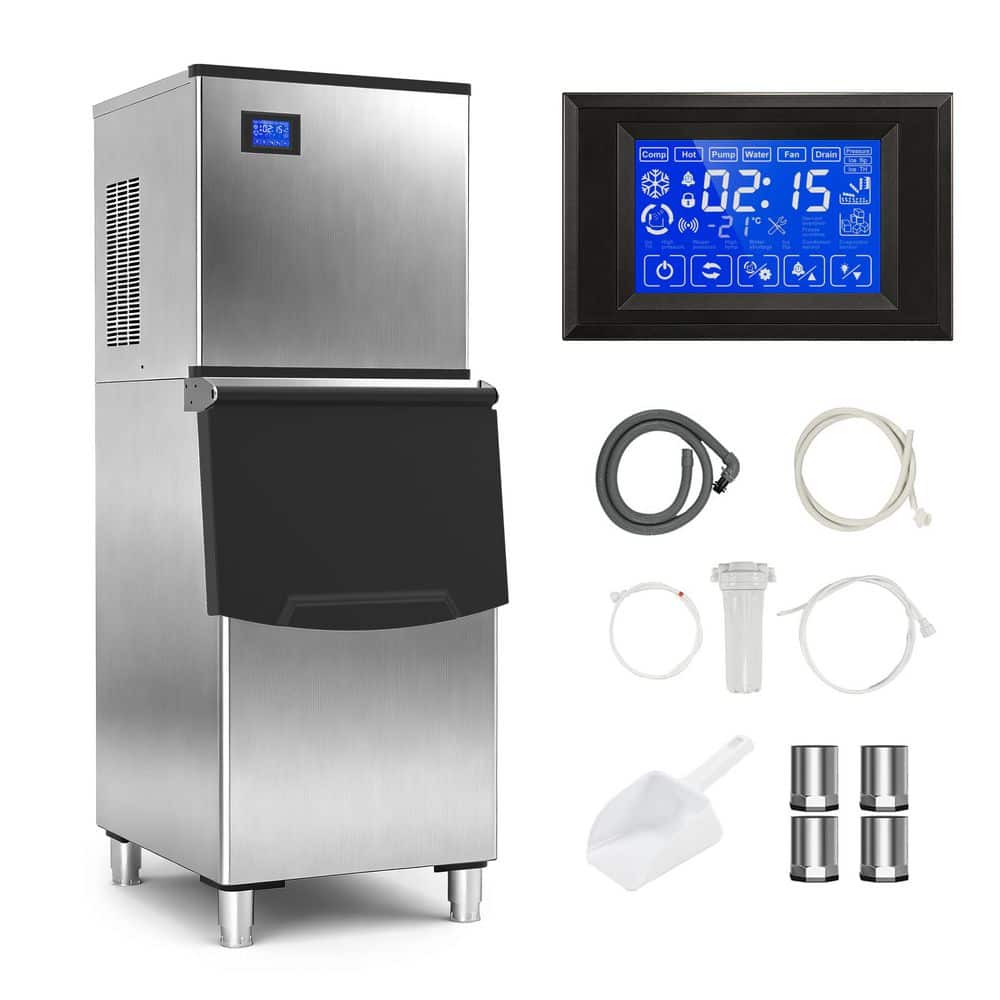 23.2 in. Stainless Steel 600 lb. 24 H Freestanding Commercial Ice Maker Full Size Ice Cubes with 400 lbs. Ice Storage