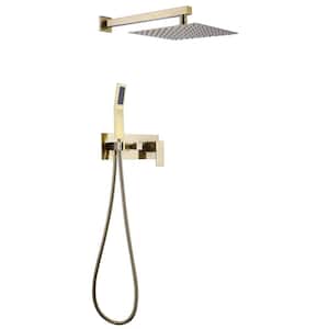 Single Handle 2-Spray Square Patterns Shower Faucet 1.8 GPM with Pressure Balance Valve in. Brushed Gold
