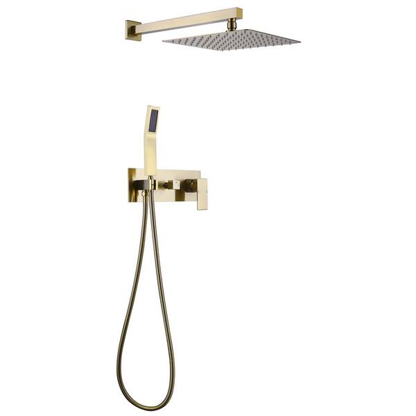Satico Single Handle 2-Spray Square Patterns Shower Faucet 1.8 GPM with Pressure Balance Valve in. Brushed Gold
