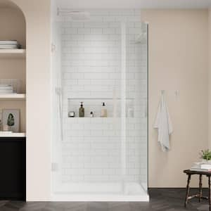 Tampa-Pro 38 in. L x 36 in. W x 72 in. H Corner Shower Kit with Pivot Frameless Shower Door in SN and Shower Pan