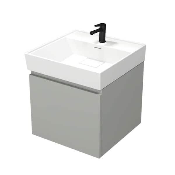 Nameeks SHARP 18.9 in. W x 18.8 in. D x 22.9 in. H Wall Mounted Bath Vanity in Grey Mist  with Vanity Top Basin in White