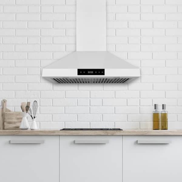 30 in. Convertible Wall Mount Range Hood 450 CFM with Changeable LED Touch Control Baffle Filters in Matte White