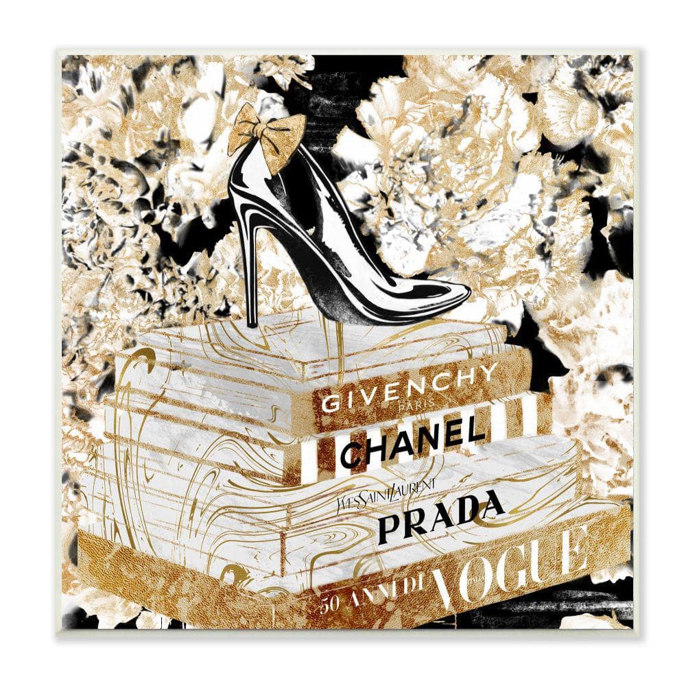 Stupell Industries Fashion Heels and Books Black Gold Designer Details Wall Plaque Design by Ziwei Li, 12 x 12