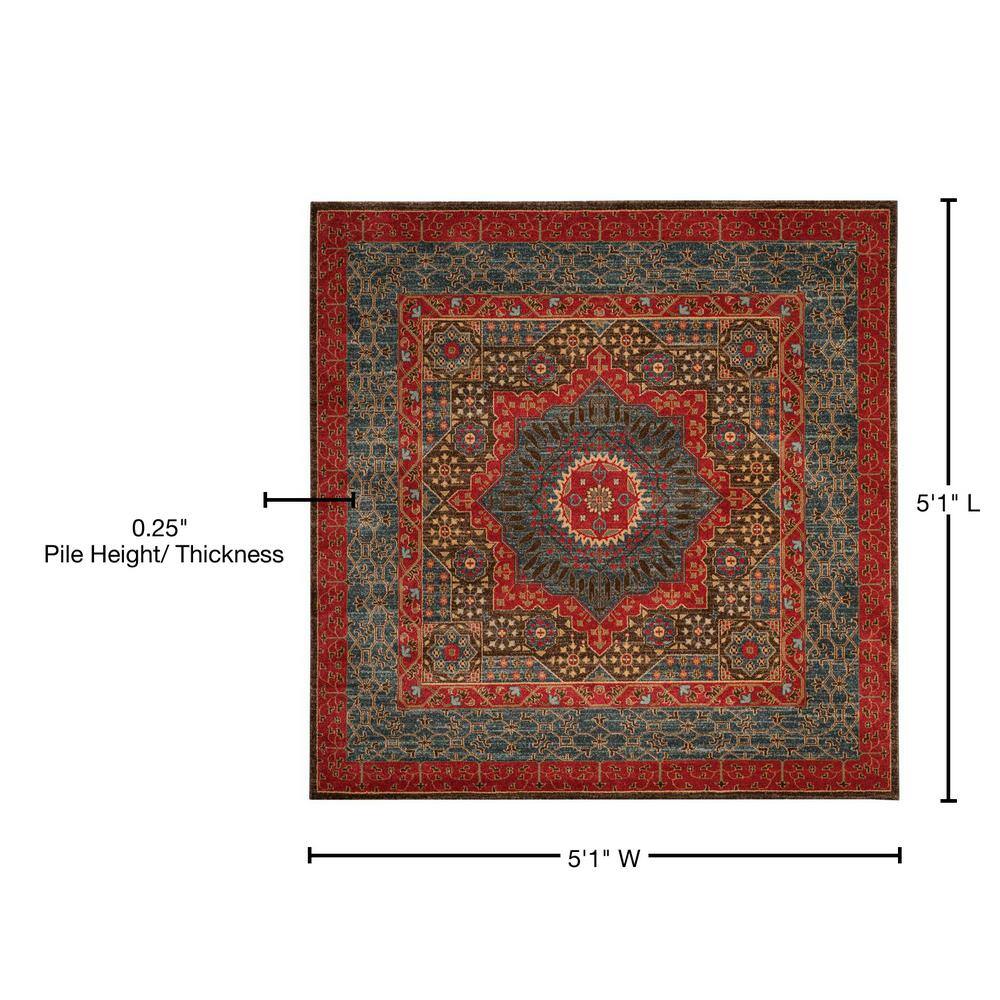 Regal Elegance 59'' Red Square Easy-Care Synthetic Area Rug