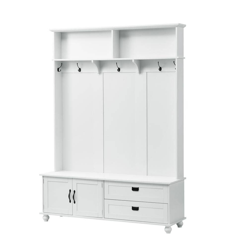 59 in. W x 15.7 in. D x 80.3 in. H White Wood Linen Cabinet with 2 ...
