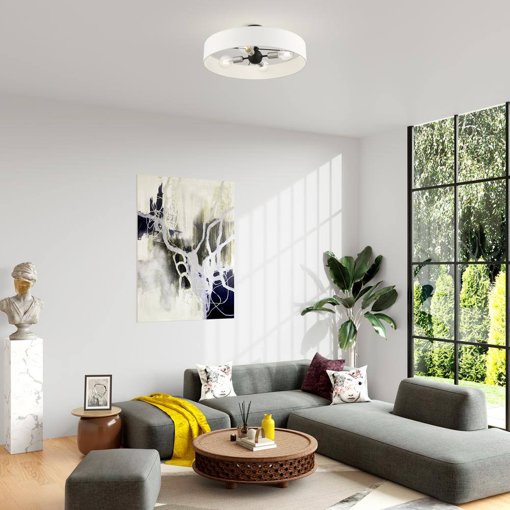 Elegant Black and Brushed Nickel 4-Light Drum Semi-Flush Mount