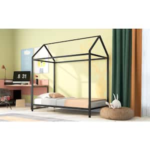Black Metal Kids Montessori Bed Frame Floor Bed, Twin Size House Beds Platform Bed Floor Bed for Kids