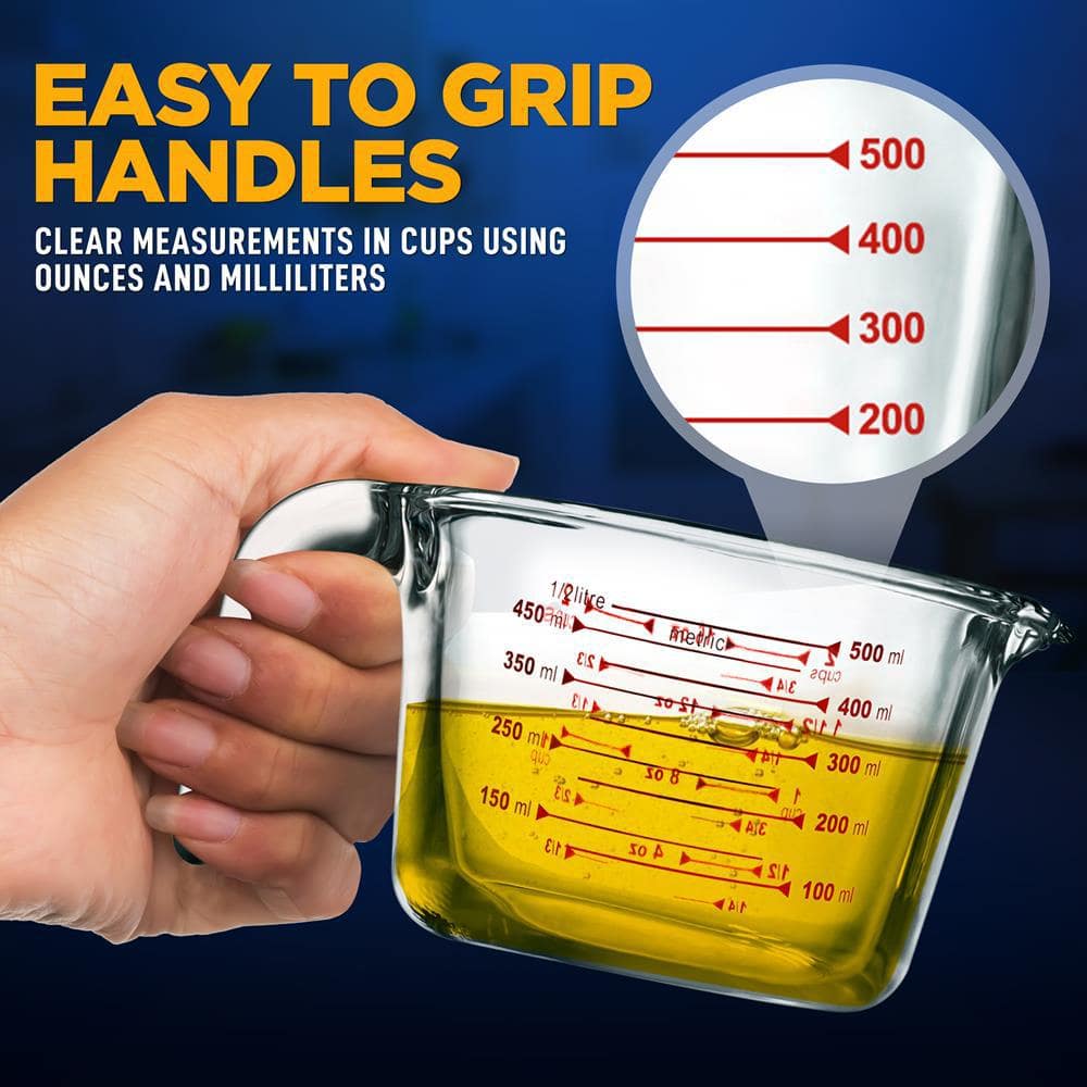 NutriChef 500 ml Clear Borosilicate Glass Measuring Cup with Decal Scale