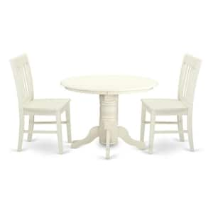 3-Piece Linen White Finish Solid Wood Top - Round Dining Room Set - Seats 4