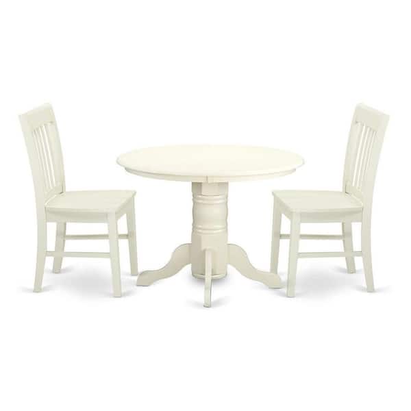 East West Furniture 3-Piece Linen White Finish Solid Wood Top - Round Dining Room Set - Seats-4
