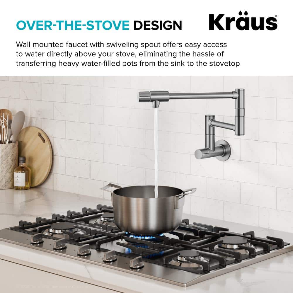 Bolden Stainless Steel Wall Mount Pot Filler Faucet with Retractable Arm