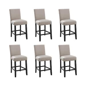 New Classic Furniture Crispin Natural Beige Polyester Fabric Counter Side Chair with Nailhead Trim (Set of 6)
