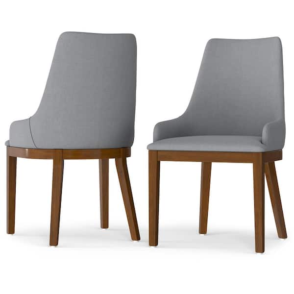 Stephanie Contemporary Dining Chair (Set of 2) in Light Grey Linen Look Fabric, Fully Assembled