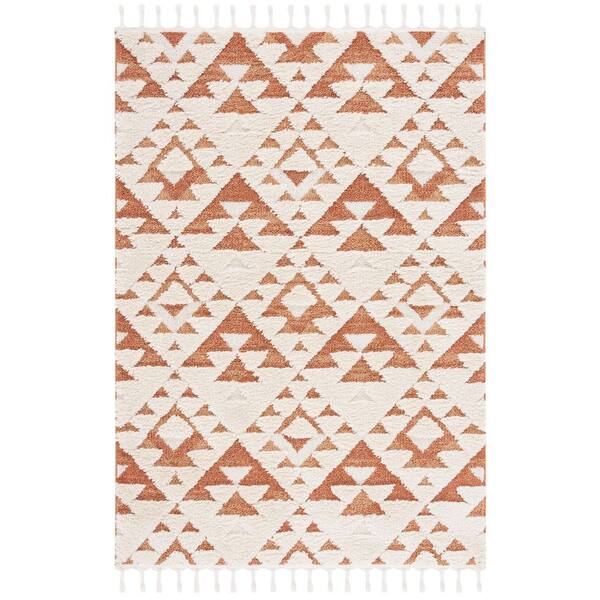 Moroccan Tassel Shag 7 X 9 Ivory/Brick Rust Geometric Area Rug