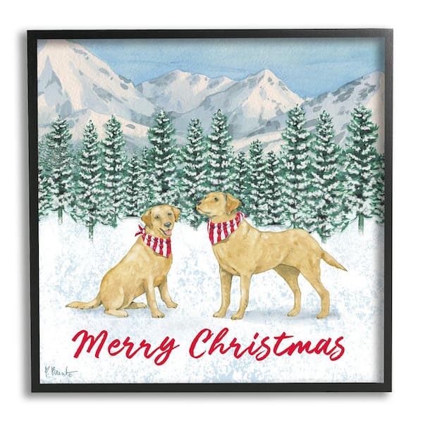 Stupell Industries Merry Christmas Dogs by Paul Brent 1 Piece Framed Graphic Print Animal Poster Art Print 12 in. x 12 in.