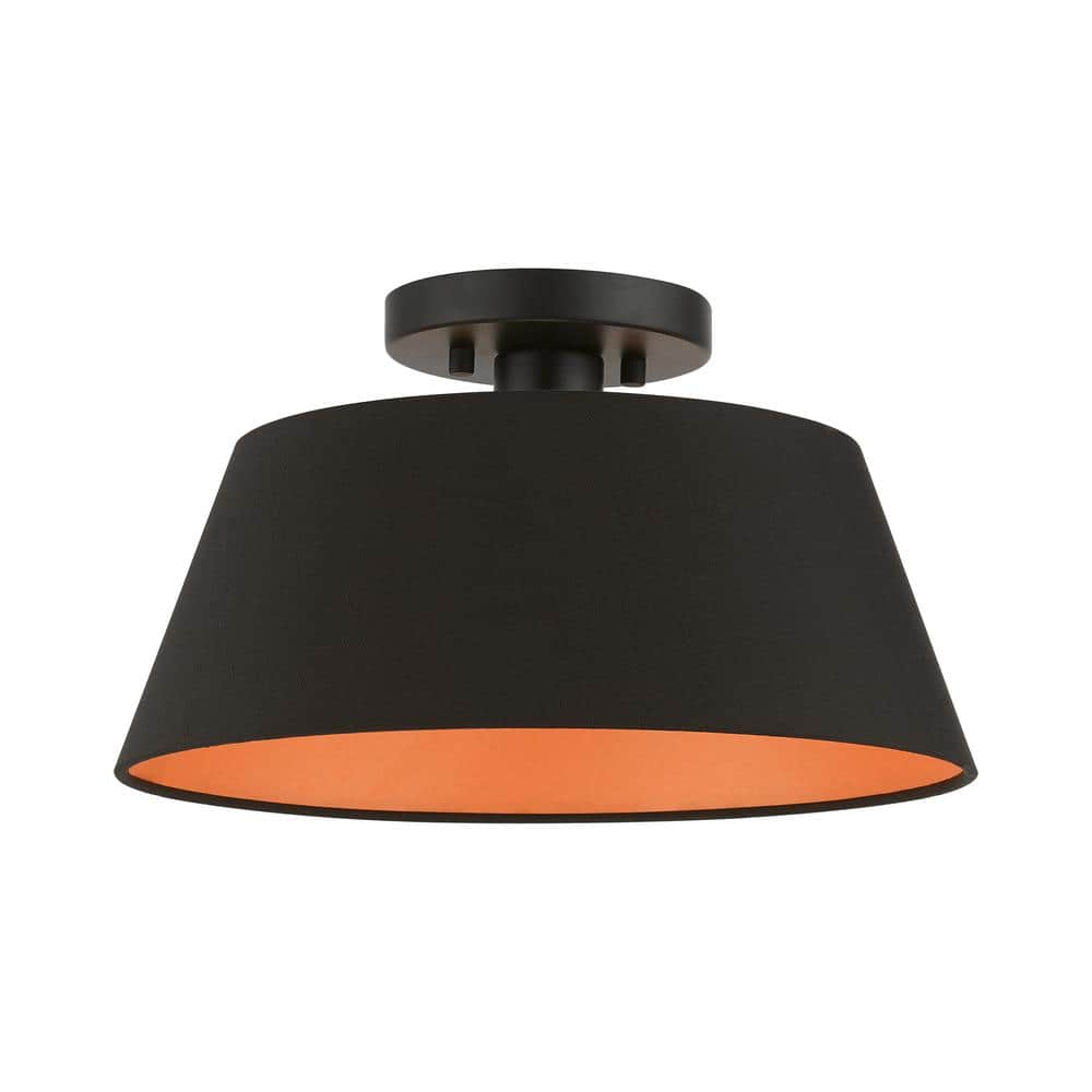 Palma Transitional Black Brass 1-Light Semi-Flush Drum Shade