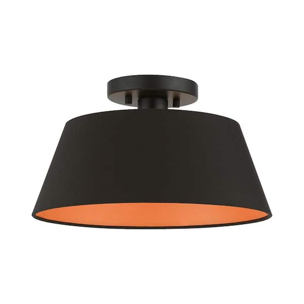 Livex Lighting Palma 13 in. 1-Light Black Semi-Flush Mount