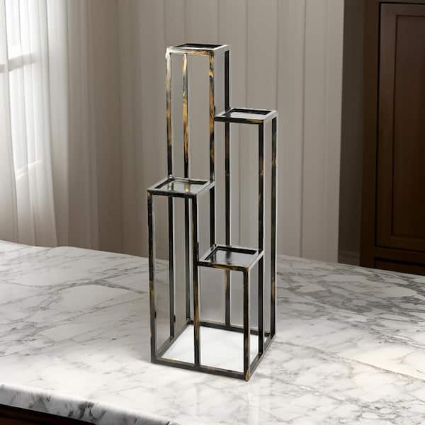 Benjara 48 in. Black and Gold Square Metal Plant Stand with 4-Tier