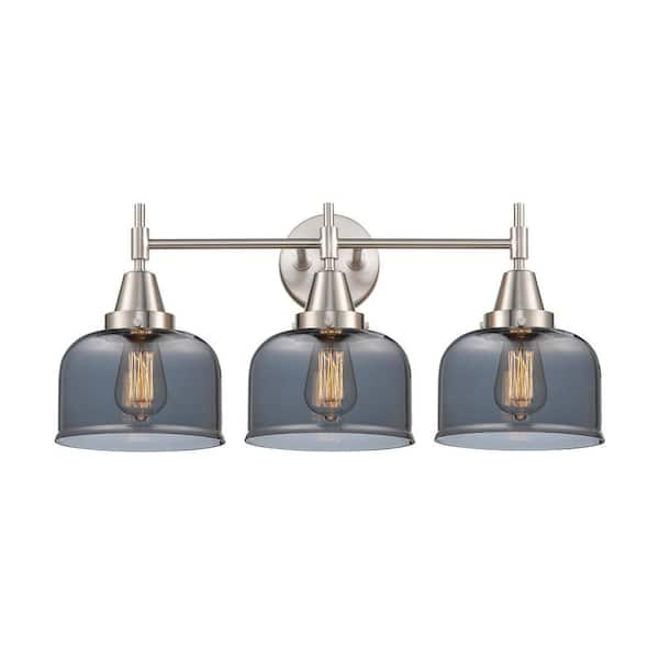 Caden 26 in. 3-Light Satin Nickel Vanity Light with Black Glass Shade