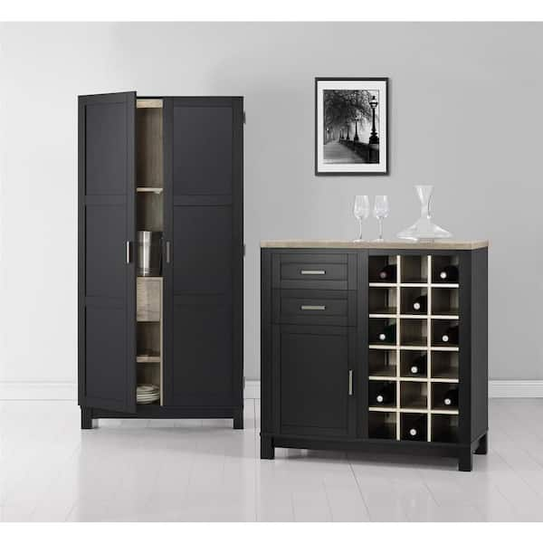 Seafuloy Black Wood Bar Cabinet with Wine Racks Storage Server  WF285318AAB-1 - The Home Depot