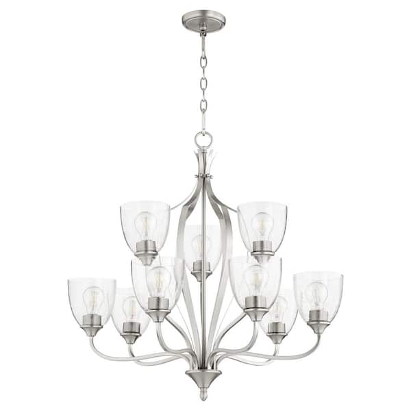 Quorum INTERNATIONAL Jardin 9-Light Satin Nickel Chandelier with Clear Seeded Glass