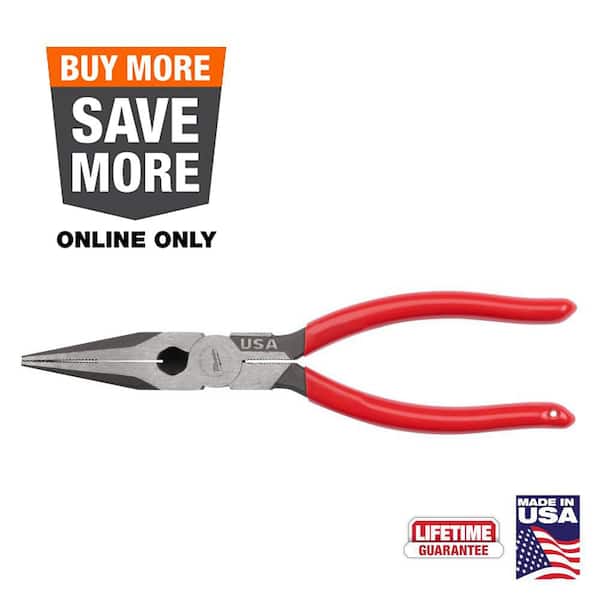 8 in. Long Needle Nose Pliers with Fish Tape Puller and Dipped Grip