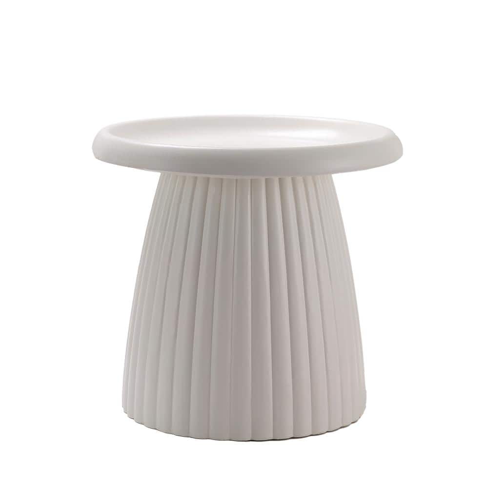 19.7 in. Diameter White Magnesium Oxide Fluted Base Side Table, Round Accent Table for Living Room price history on PriceWatchPro