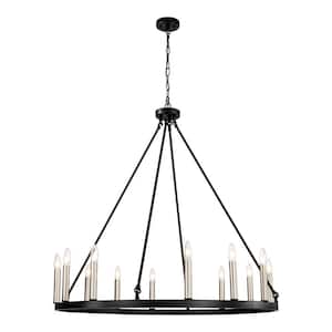 Grania 40 in. 12-Light Indoor Matte Black and Brass Finish Chandelier with Light Kit