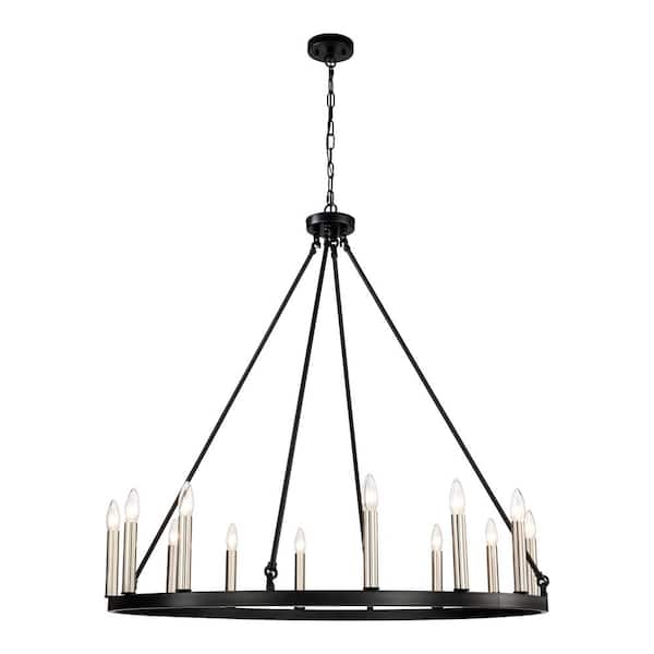 Warehouse of Tiffany Grania 40 in. 12-Light Indoor Matte Black and Brass Finish Chandelier with Light Kit