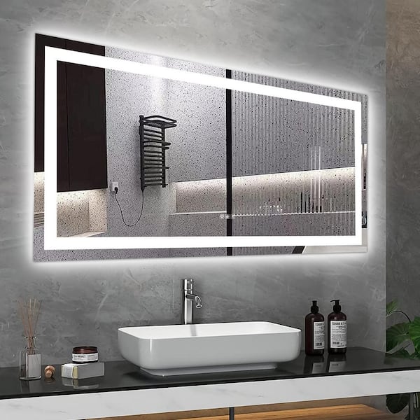 Seafuloy 60 in. W x 32 in. H Rectangle LED Bathroom Vanity Mirror with 3 Color Lights Adjustable Anti-Fog,Tempered Glass