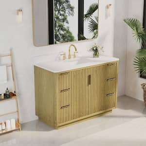 HAVEN 48 in. W x 22 in. D x 35 in. H Freestanding Solid Wood Bath Vanity in OAK with Quartz Top