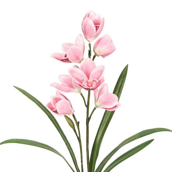 LIVING LUXURY 20 in. Pink Artificial Cymbidium Orchid Plant Flower