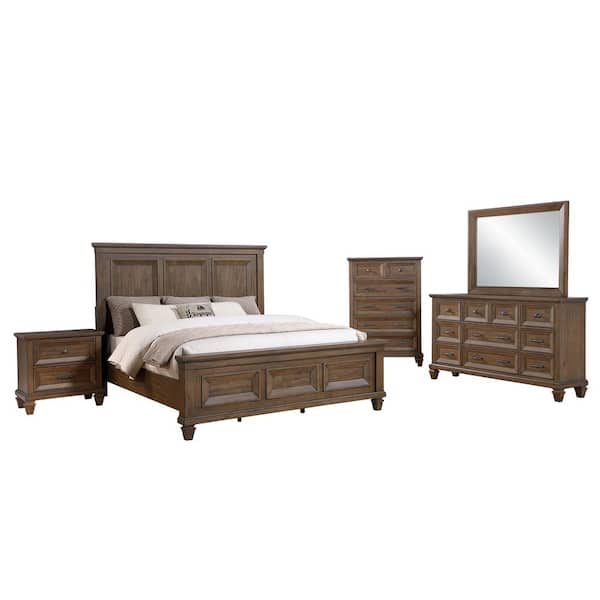 New Classic Furniture Mariana 5-Piece Vintage Mocha Wood Queen Bedroom Set with Dresser/Mirror, Chest and Nightstand
