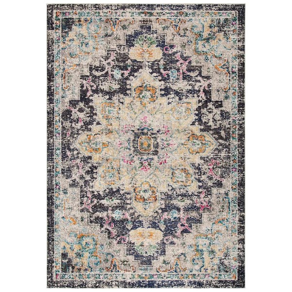 SAFAVIEH Madison Black/Gold 4 ft. x 6 ft. Distressed Border Area Rug