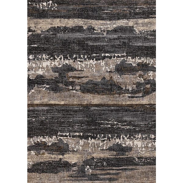 5 ft. x 8 ft. Gray Black And Tan Abstract Area Rug