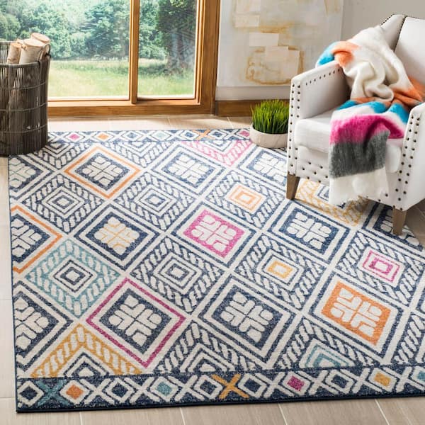 Evoke 3 ft. x 5 ft. Navy/Ivory Geometric Diamond Area Rug