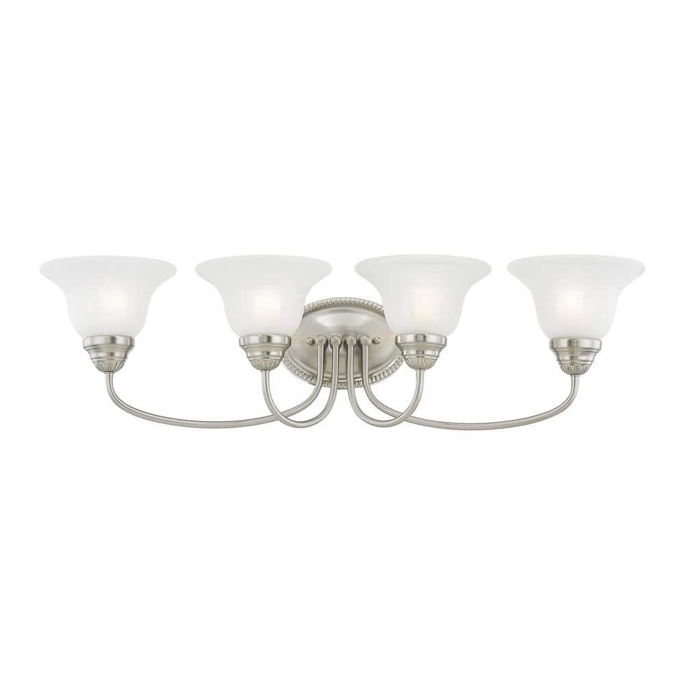 Edgemont 4-Light Vanity in Brushed Nickel with White Alabaster Glass